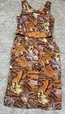 VTG Lori Ann Cottagecore Dress Womens 11-12 Brown Rayon Floral Fairy Belt Whimsi
