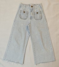 ZARA Black Wide Leg Jeans Women s Size 2 Raw Hem High Rise Denim Pants FLAWS