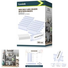 Clear Wire Rack Label Holders - 100 Labels for Metro and Nexel Shelves, 3x1.25in