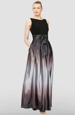 SL Fashions Petite Gown Satin Ombre Skirt & Tie Belt, Blk/Sl Sz 12P a639194