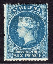 ST HELENA 1861 6D BLUE FRESH MOUNTED MINT. STANLEY GIBBONS NUMBER 2a.