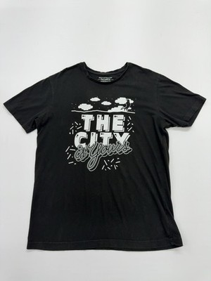 Pull&Bear Men's Black Graphic Logo T-Shirt Size M Excellent Condition