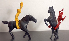 60s MARX PLASTIC HORSE GALLOPING 6.5" with Rodeo Rider, Solid Stallion w/ Indian