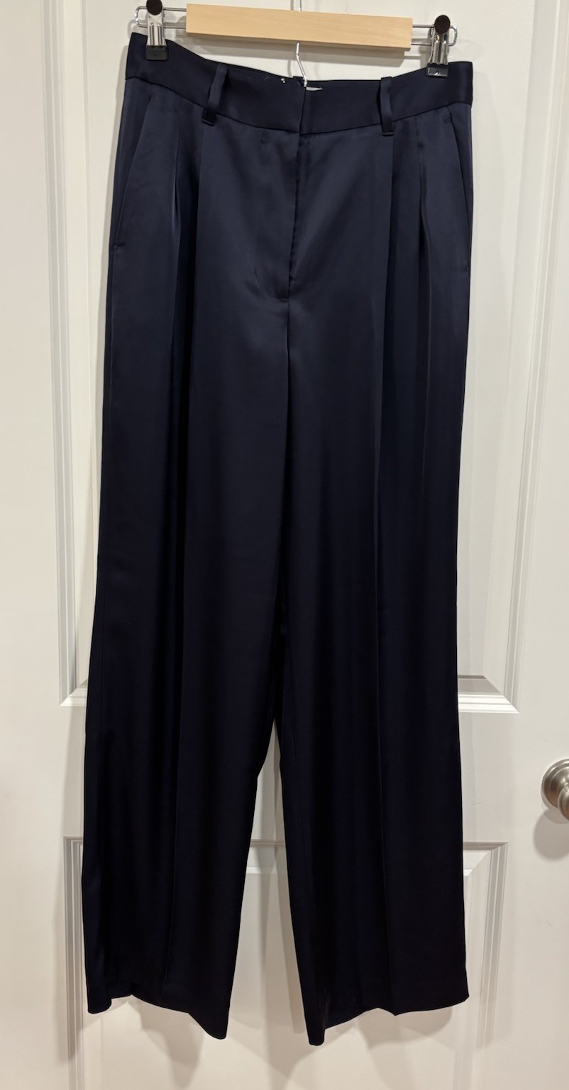 Aritzia The Effortless Blue Satin Wide-Leg Dress Pants Size 6 Sold Out Color image 6