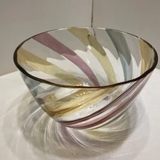 Vintage Bohemia Crystal Bowl. Multi-Colored Stripe/Swirl Design.