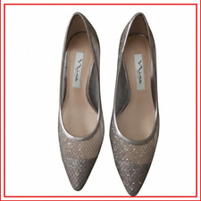 NINA Champagne Silver Glitter Spark Mesh Formal Pointed Toe 2.5" Heels Shoes 6.5