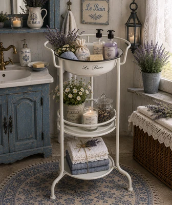 Waschtisch Waschschüssel mit Stand, Emailleschüssel Pflanzständer Shabby Vintage - Bild 1 von 4