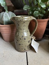 Vintage 60s earthenware Castlewynd Scottish studio Pottery Jug Vase Spotty Green