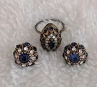 Vtg Set Sterling Silver Dome Earrings And Ring Size 6 Haram Faceted Crystal 14g