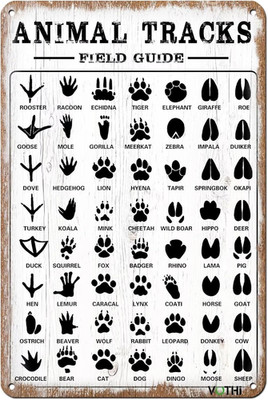 Funny Retro Metal Tin Sign Animal Tracks Field Guide Farmhouse Home Rustic；Woodl