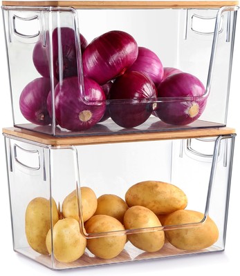 2 Pack Pantry Organizer Stackable Kitchen Storage for Onion, Potato, Garlic, ...