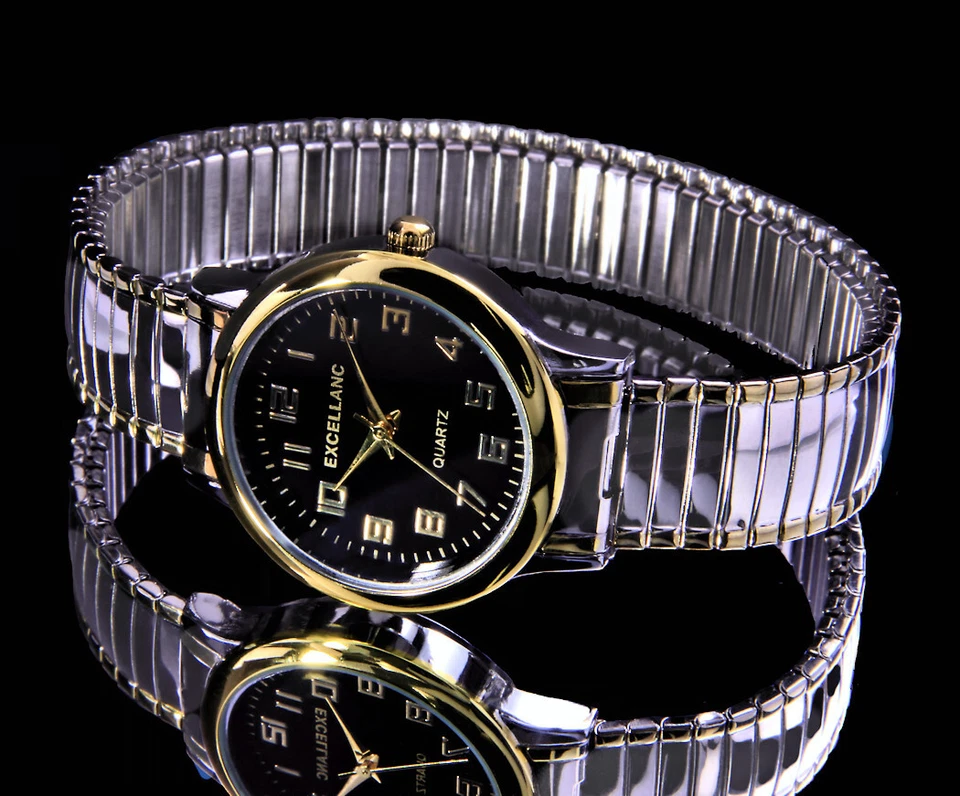 Excellanc Damen Armband Uhr mit Edelstahl Zugband Schwarz Silber Gold Farben - Bild 2 von 3