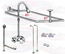 Chrome Clawfoot Tub Faucet Add-A-Shower Kit W/Curtain Rod, Drain Supplies
