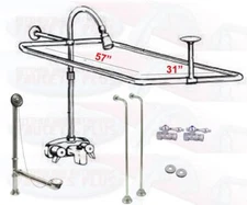Chrome Clawfoot Tub Faucet Add-A-Shower Kit W/Curtain Rod, Drain & Supplies
