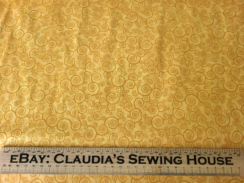 Harmony Cotton BTY Quilting Treasures Golden Tan Scroll Blender - Picture 2 of 3