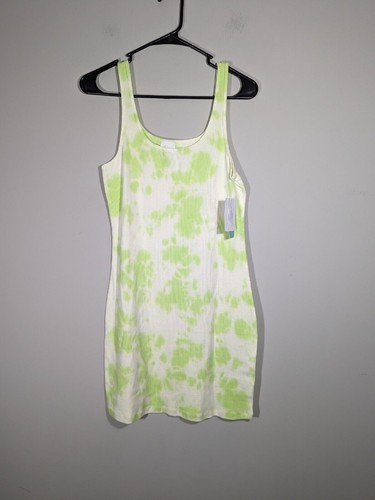 ABOUND Womens Green Ribbed Tie Dye Bodycon Tank Dress Sz M Hippie Funk Festival