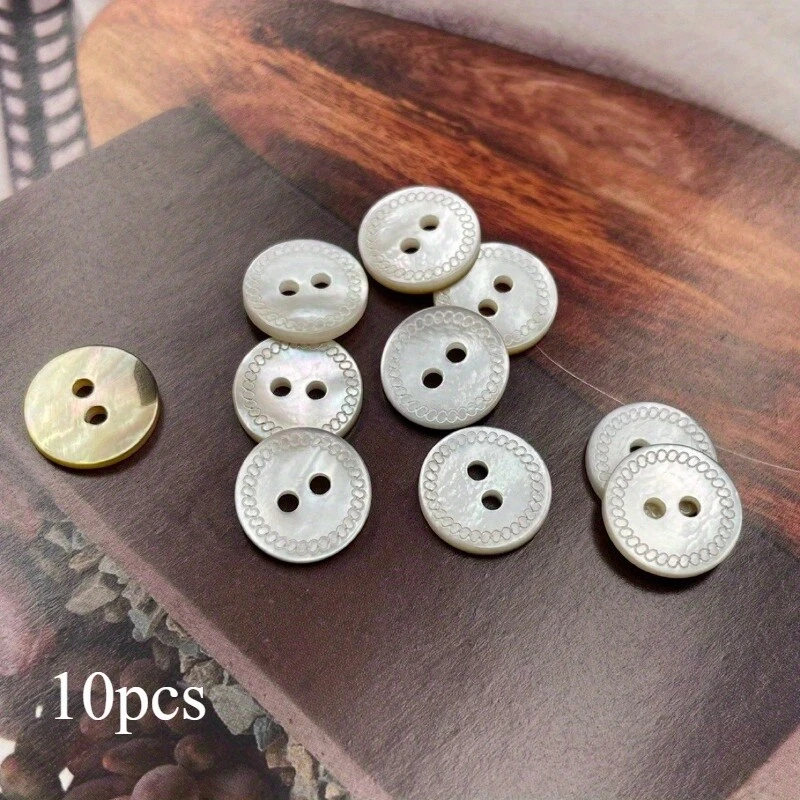10pcs Natural Shell Flat Button 2-hole Garment DIY Shirt Sewing Craft White - Image 2 of 4