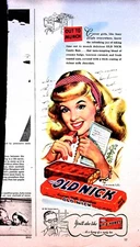 Original Vintage Old Nick Candy Ad: Out to Munch, Career girl, Bit o honey