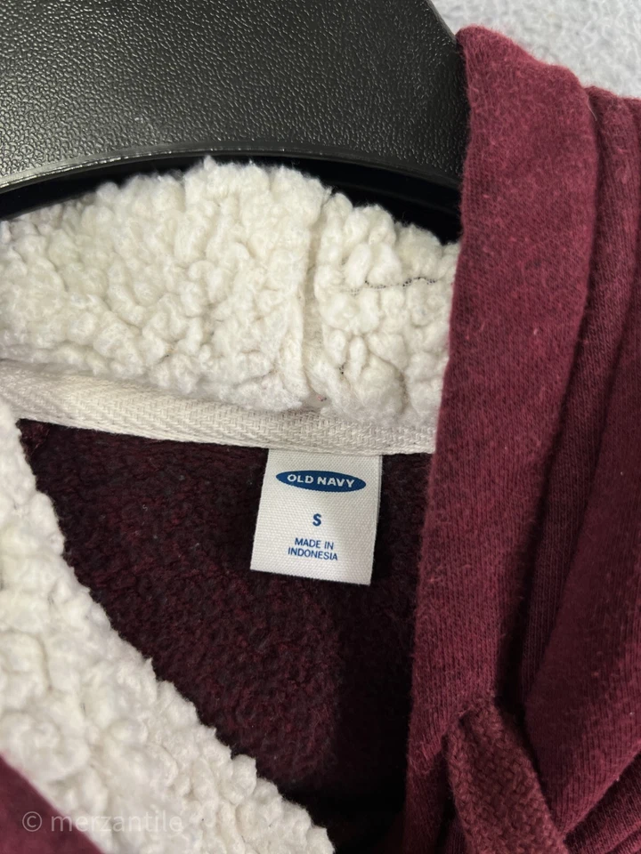 Antiguo Suéter Azul Marino Mujer Pequeño Rojo Con Capucha Mezcla de Algodón Sudadera con Capucha Bolsillo Recortado Foto 3 de 4