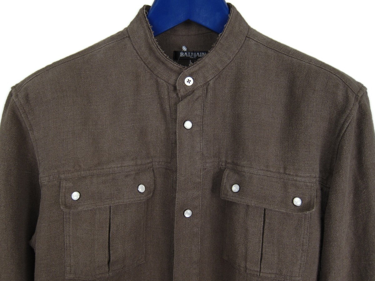 balmain SS13 ミリタリーシャツ　39 エポレット Balmain Khaki Linen Canvas Military Shirt SS13 sz. 38 Small