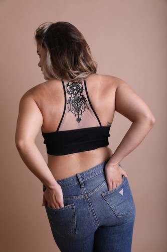 Neu mit Etikett Boutique gerippter Tattoo-Bralette-Bralette V-Ausschnitt hinten Spitze S/M M/L 1X/2X 2X/3X - Bild 3 von 8