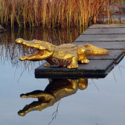 KROKODIL ALLIGATOR GOLD 115 cm Garten Deko Teich Tier Figur Skulptur Statue