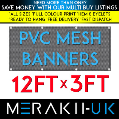 12 Fuß x 3 Fuß Mesh PVC Personalisiert Banner Outdoor Vinyl Werbeschild NEU