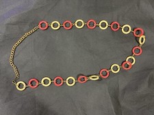 Vintage '70ish Red and Cream Plastic Circles Adjustable Metal Belt