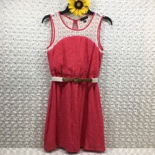 As U Wish Womens Belted Lace Neckline Dress Size S Sleeveless Pink cr3417