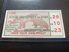1929 MICHIGAN v STATE UNIVERSITY IOWA COLLEGE FOOTBALL GAME TICKET STUB 28 10 23