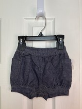 TEA COLLECTION Baby Denim-Like Cargo Shorts 100 Cotton Elastic Waist Size 6-9M