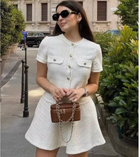ZARA WOMAN SHORT TEXTURED TWEED DRESS ECRU WHITE 2875/447 2875/449 XS S M L XL