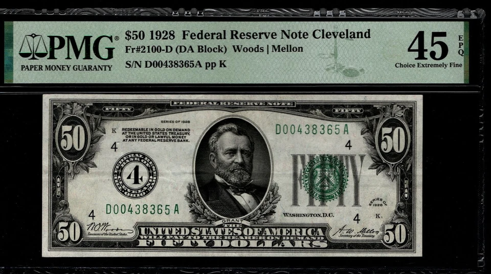 FR. 2100-D 1928 $50 FRN GOLD ON DEMAND CLEVELAND NUMERAL #4 PMG 45 EPQ (BDJ) - Image 2 of 4