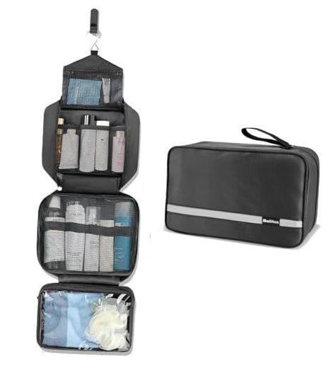 Men's & Women's Hanging Travel Toiletry Bag - Large Compact Black Organizer-image