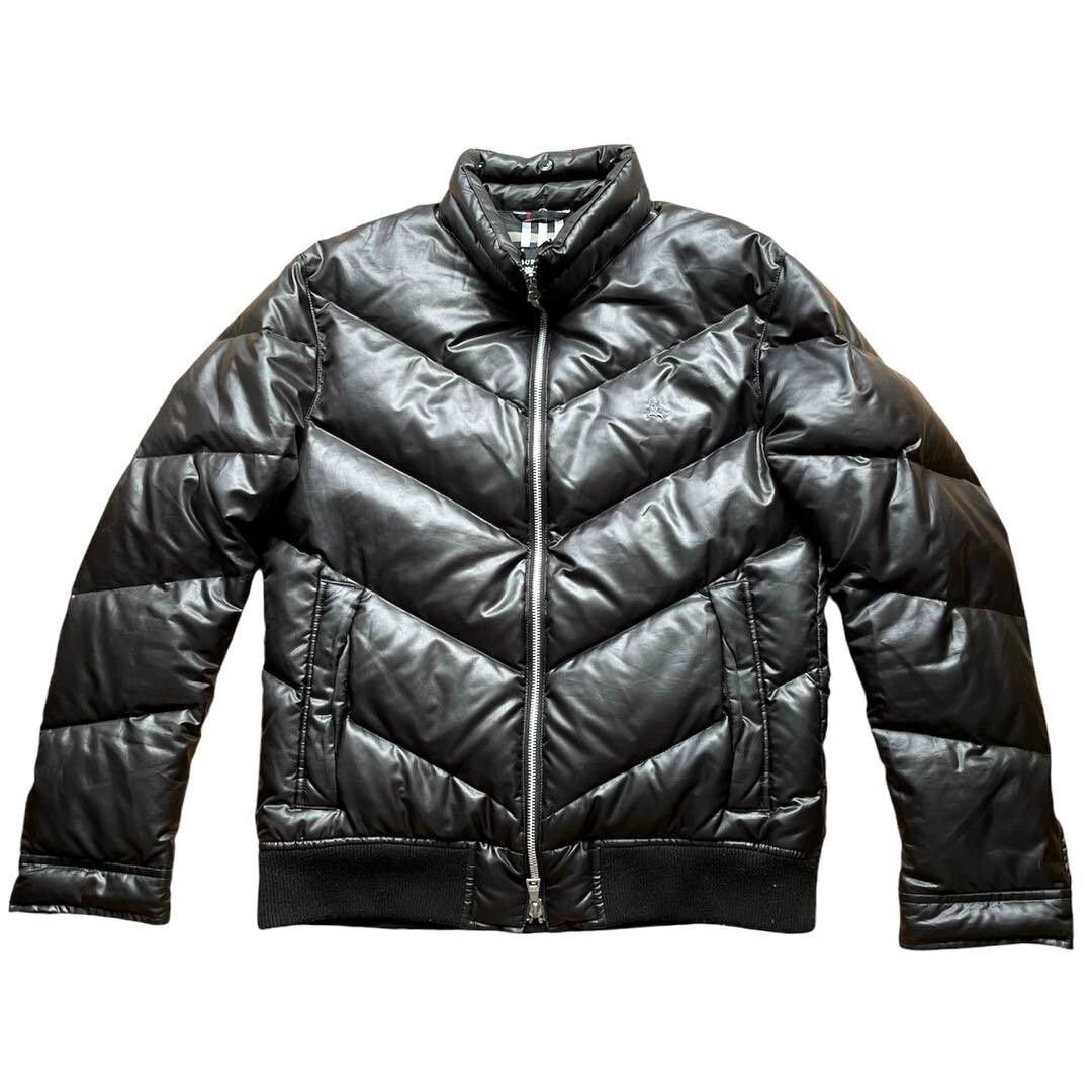 【BURBERRY】ジャケット　ノバチェック ドローコード　ブラック　ロゴ刺繍 Burberry Black Label Down Jacket Nova Check Size-M Horse Logo