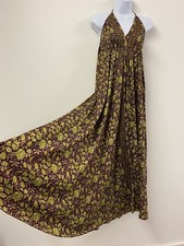 Purple Bohemian Summer Paisley Maxi Dress Hippie Indian Boho Long Holiday V Neck