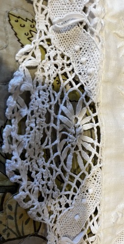 Paper White Set 2 Linen Blend Shams W/Beautiful Embroidery 3”Crocheted Lace - Picture 3 of 7