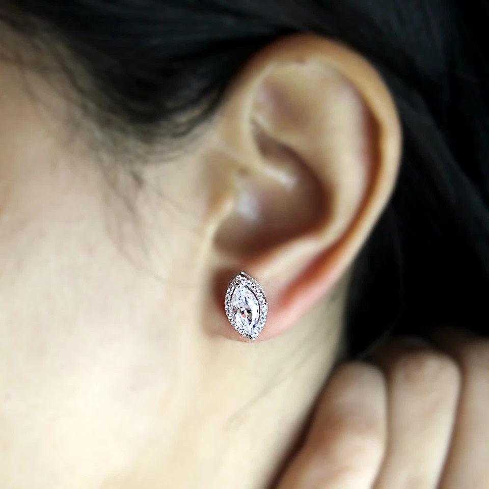 2.75 TCW Marquise Halo Stud Swarovski Diamond Earrings Bridal Sterling Silver - Image 4 of 4