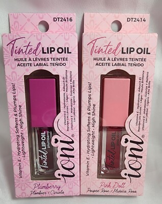 2pk IONI PLUMBERRY~PINK DOLL~TINTED LIP OIL PLUMPS  HIGH SHINE LIPGLOSS