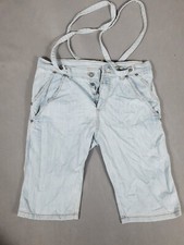 Denim Shorts Mens 32 Short Blue Logo Dungaree Brace Stretch Suspenders Jorts