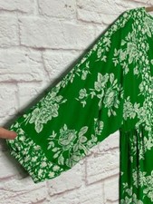 New XS/Small/Medium Green White Cotton Floral Print Babydoll Peasant Dress