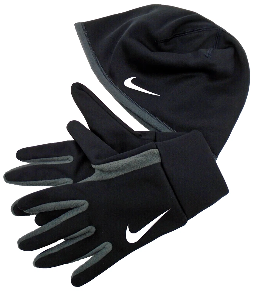 Nike Thermal Beanie Hat and Gloves Set Men's S/M Running Black/Silver - Image 2 of 4