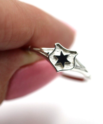 Size R Small Sterling Silver 925 Shield Signet Ring - Engraved With Star