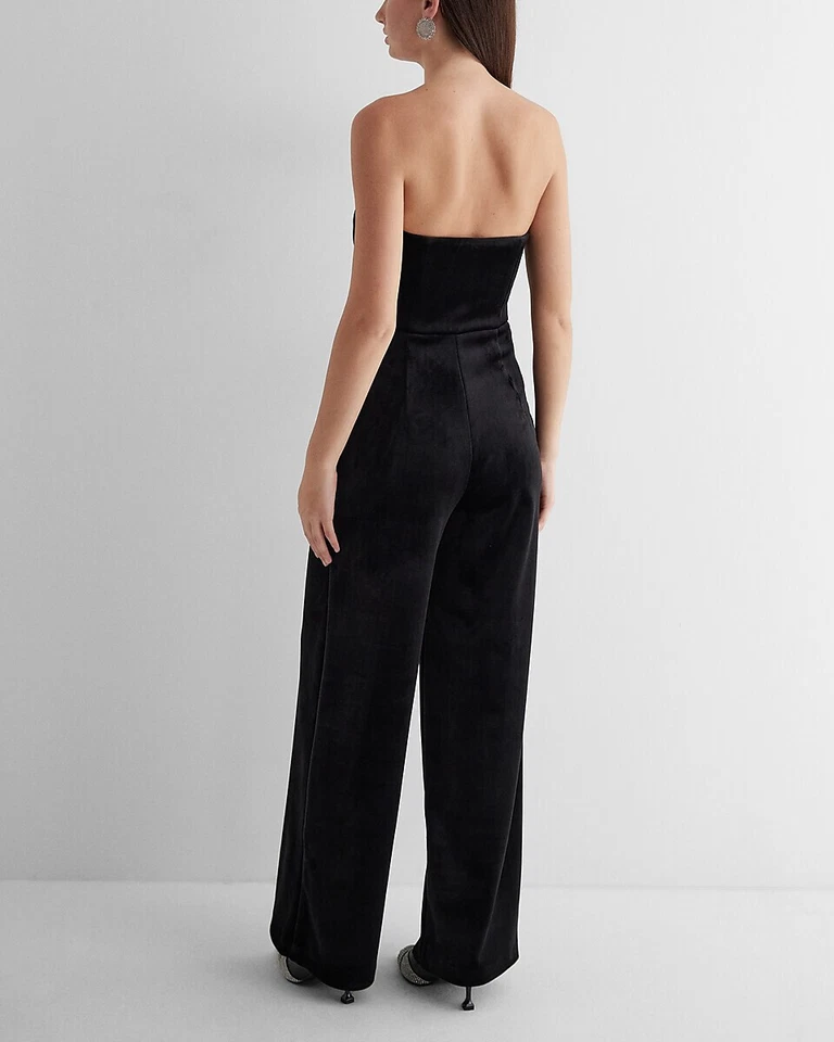 NUEVO MONO EXPRESS $118 TERCIOPELO NEGRO SIN TIRANTES PIERNA ANCHA TALLA 4 Foto 2 de 3