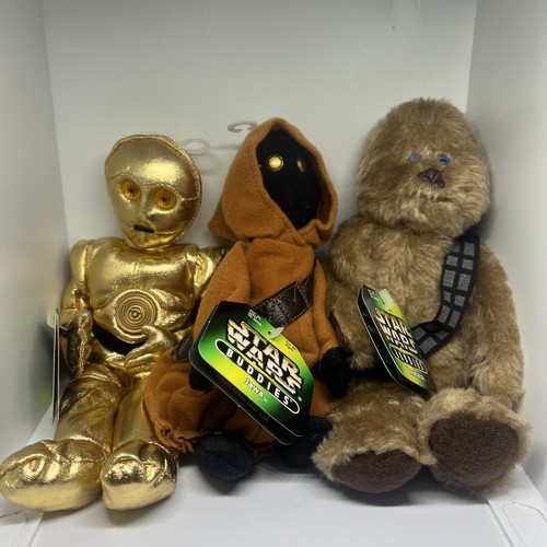 Lot de 3 peluches bébé bonnet Kenner Star Wars Buddies 1997 Chewbacca, CP3O, Jawa