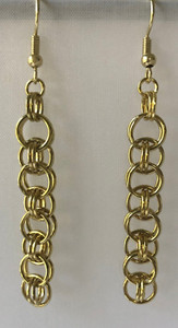 Authentic Chainmaille Gold Plated Celtic Line Earrings 2.5"