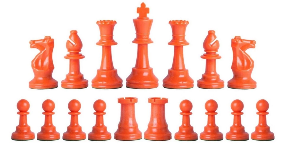 Piezas de ajedrez naranja y natural y tablero de vinilo rojo de 20" - Juego de ajedrez de triple peso Foto 2 de 4