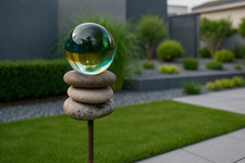 Gartenstecker Mit Glaskugel Gartenkugel Stein Beetstecker  029164 H110B6cm