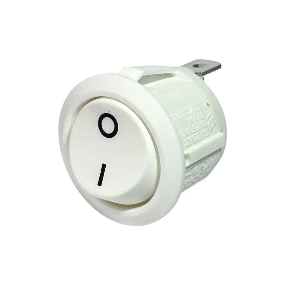 On-Off Round Rocker Switch 20mm, 10A 250Vac / 20A 12Vdc, 2 Position SPST White - Image 3 of 4