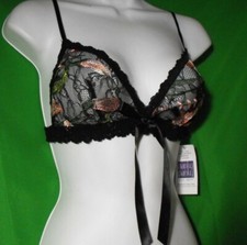 NEW HANKY PANKY 987096 BKMU FLORAL EMBROIDERED CUPS ADJ STRAPS BRALETTE S